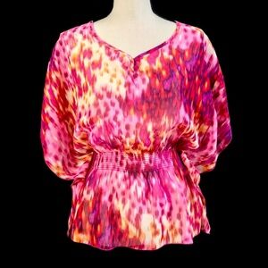 Ambiance apparel Pink Print Sheer Blouse